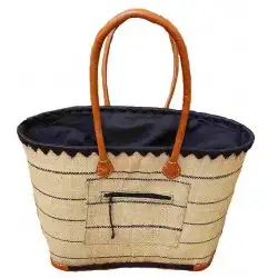 Panier de Madagascar blanc en rabane doublé palmier